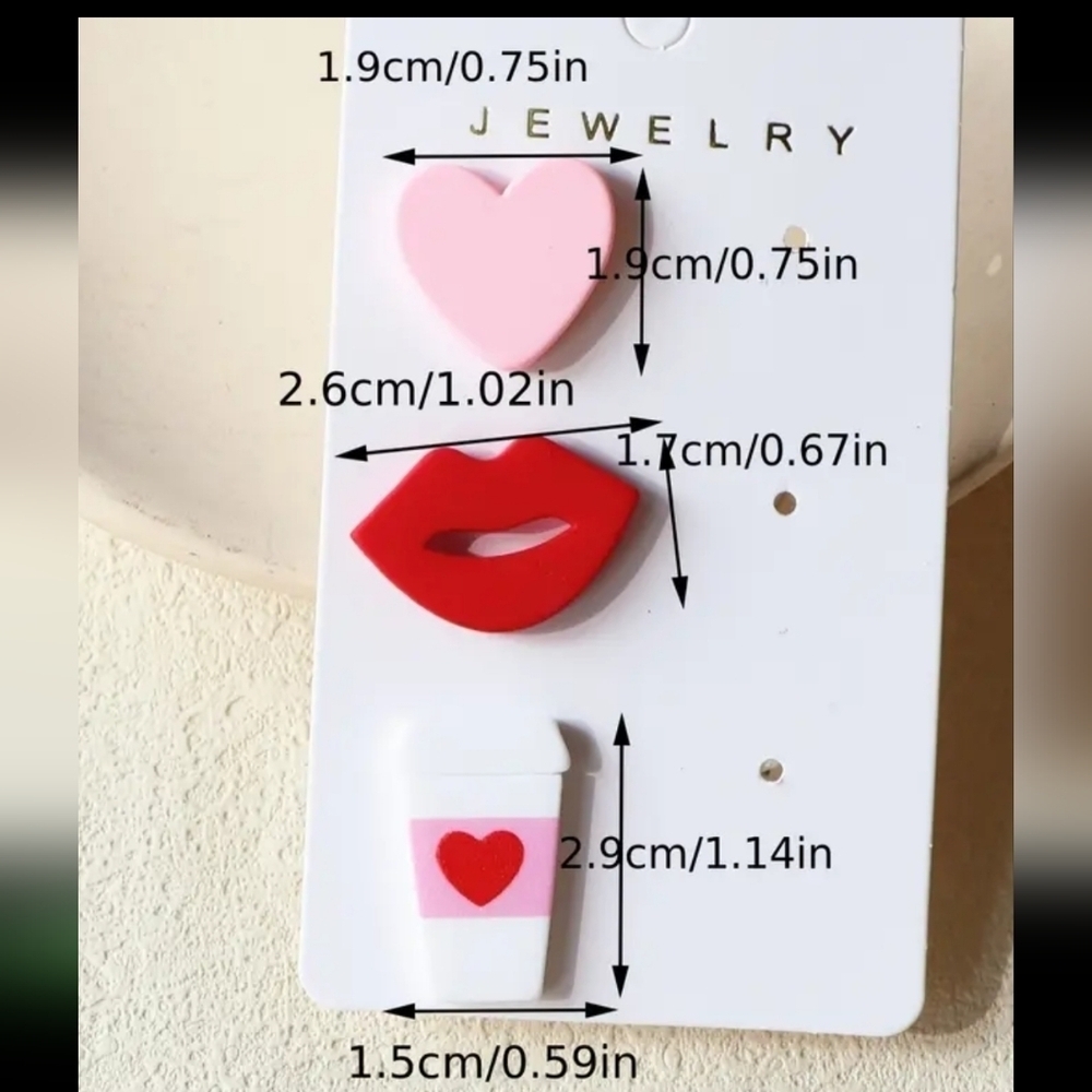 3 pair of cute valentines earings - Picture 2 of 2